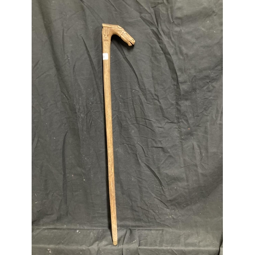 322 - Greek, Corfu, olive wood Kepkypa walking stick with horse head, 88cm.