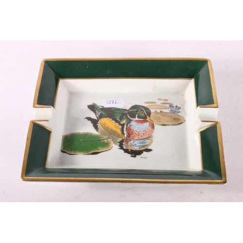 24 - Hermes ashtray depicting a duck, signed Rybal, 16 x 20cm, and another by Dubarry.