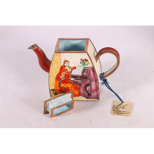 31 - Charlotte di Vita limited edition miniature tea pot, a cottage tea pot, and a cow milk jug.