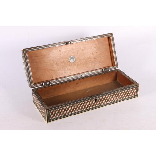 38 - Anglo-Indian inlaid hinged box, 7 x 28 x 11cm.