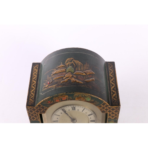 8 - Chinoiserie dome topped mantle clock, 18cm.