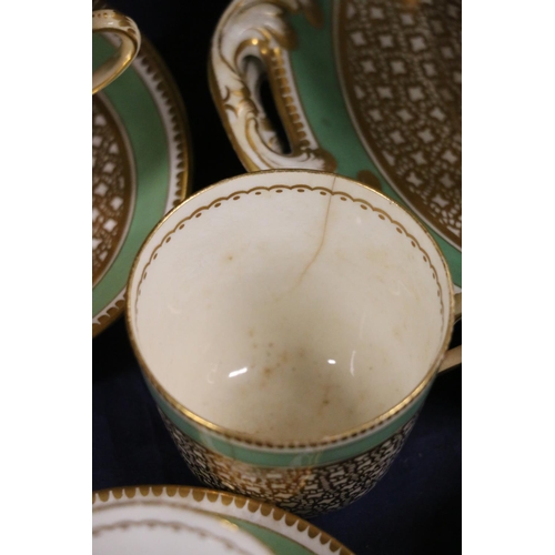 47 - Tea set with gilt and mint green decoration, 