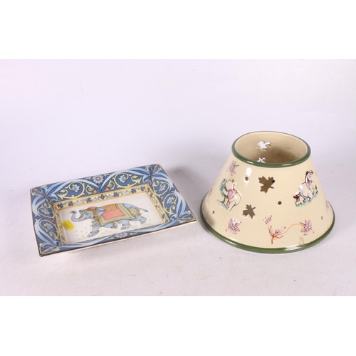 78 - Wedgwood Blue Elephant ashtray, 20 x 16cm, and a Winnie the pooh candle shade.