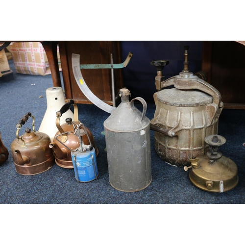 83 - Copper kettles, burners, shade, etc. 