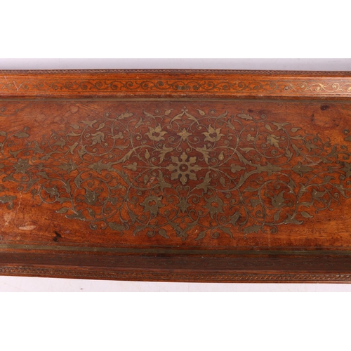 102 - Indian brass inlaid tray with handles to sides, 83 x 25cm.