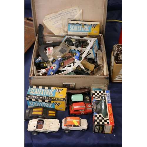 103 - Case containing vintage Scalextric, some boxed, etc.