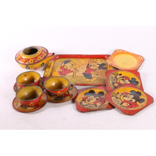 107 - Tin plate Mickey Mouse tea set, Happy Nak series, tray, 14 x 11cm.