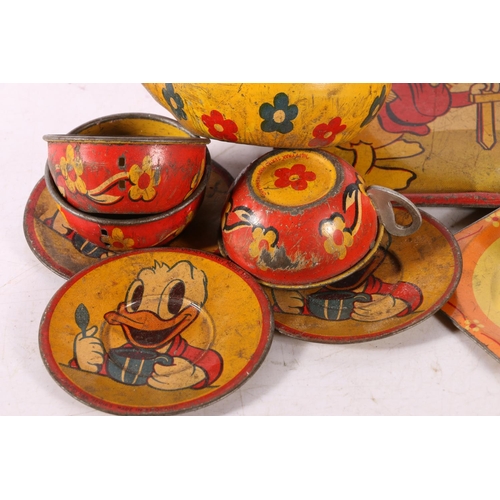 107 - Tin plate Mickey Mouse tea set, Happy Nak series, tray, 14 x 11cm.