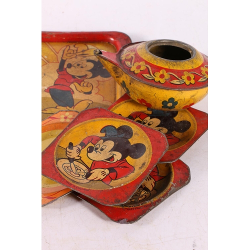 107 - Tin plate Mickey Mouse tea set, Happy Nak series, tray, 14 x 11cm.