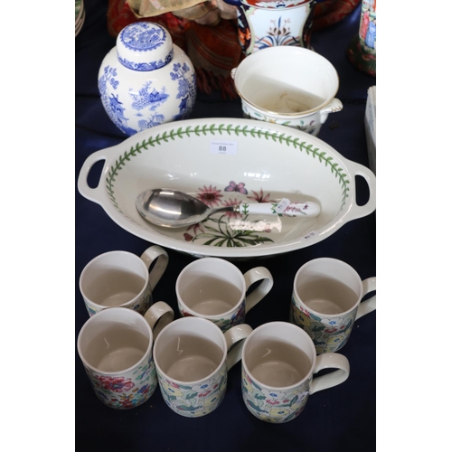 88 - Six vintage Liberty coffee mugs, 10cm, Portmeirion twin-handled serving bowl and spoon, a Mintons Ha... 