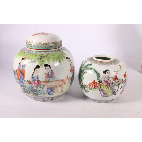 360 - 19th century Chinese porcelain ginger jar and cover, another more contemporary, a Nao figure group o... 