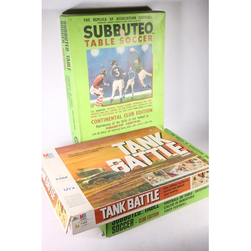 325A - Two Subbuteo games, and Tank Battle, boxed.