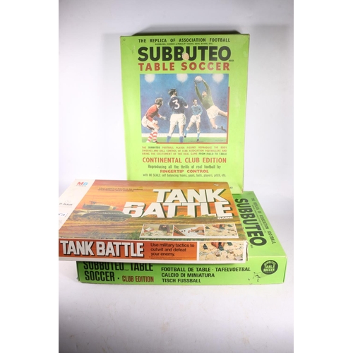 325A - Two Subbuteo games, and Tank Battle, boxed.