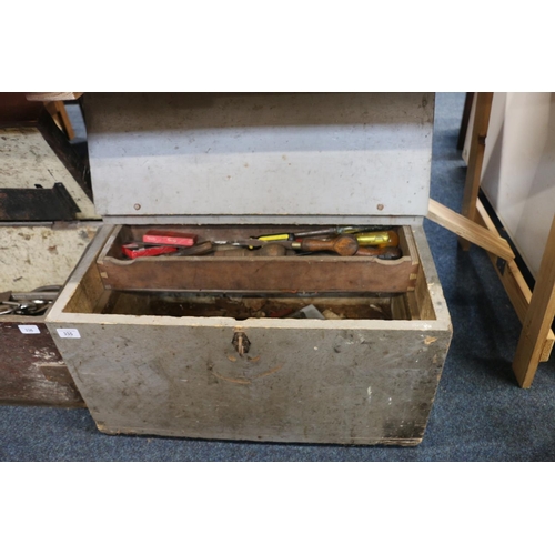 335 - Vintage pine tool chest containing tools to include files, gouges, etc.