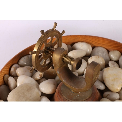 125 - Nautical themed nut cracker and bowl, with ships wheel to centre, 30cm.