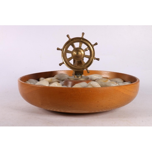 125 - Nautical themed nut cracker and bowl, with ships wheel to centre, 30cm.