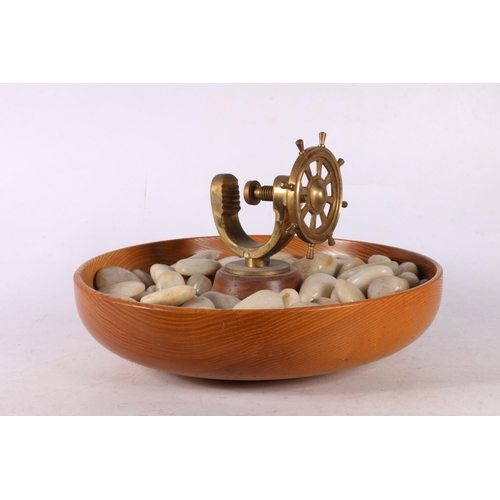 125 - Nautical themed nut cracker and bowl, with ships wheel to centre, 30cm.