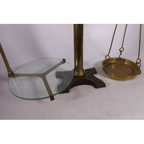 126 - Vintage set of scales, balance bar stamped W & T Avery Ltd, Birmingham, 78cm.