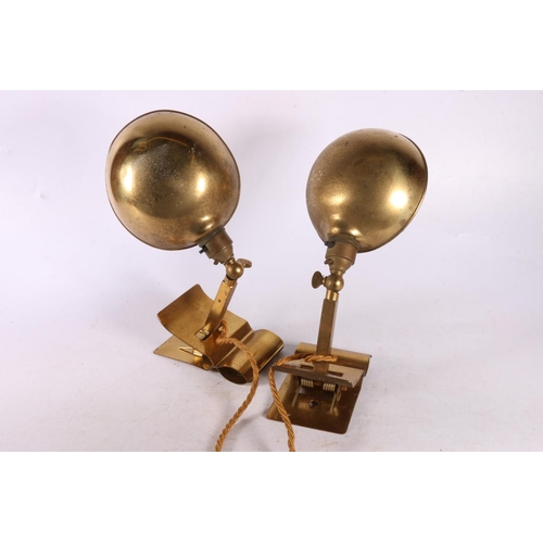 127 - Pair of clip on brass lights, 29cm.