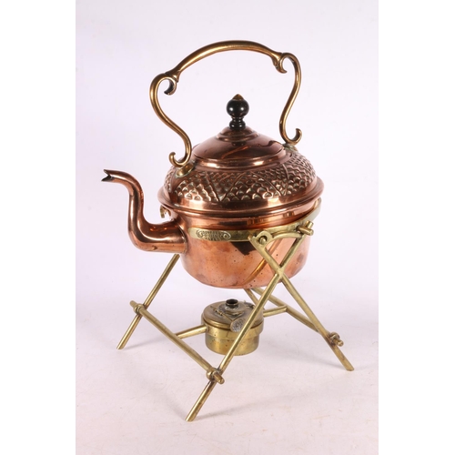 131 - Copper kettle on stand with plaque inscribed Soutter's, 33cm. 