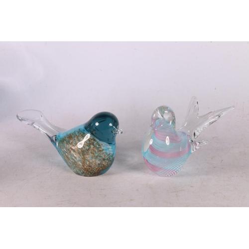 361 - Art Glass to include a floral paperweight, a controlled bubble paperweight, two Murano Glass birds, ... 