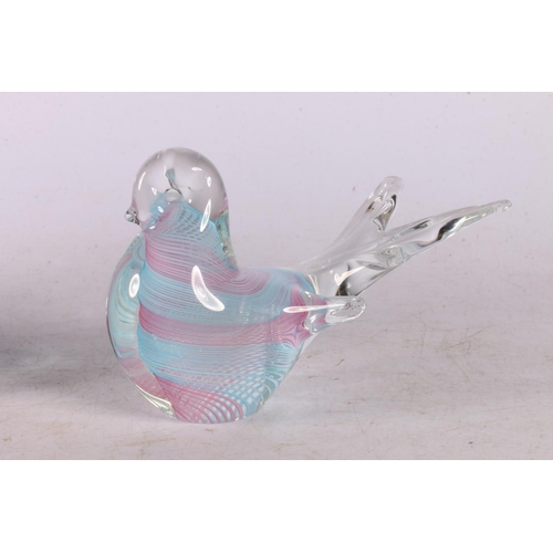 361 - Art Glass to include a floral paperweight, a controlled bubble paperweight, two Murano Glass birds, ... 