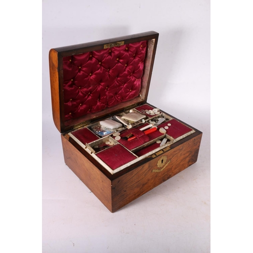 371 - 19th century walnut sewing box, with lift-out tray, exterior having brass escutcheon.