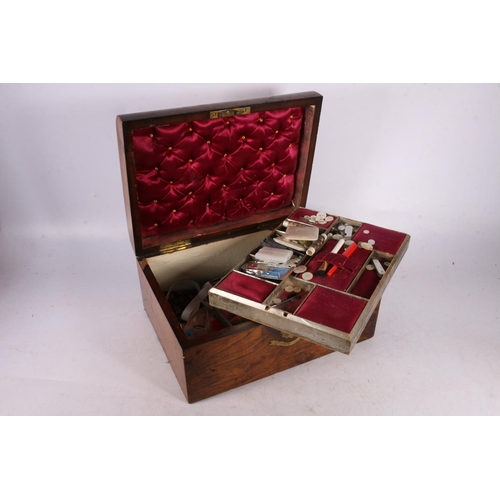 371 - 19th century walnut sewing box, with lift-out tray, exterior having brass escutcheon.