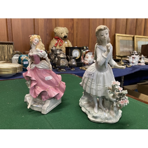 177 - Lladro figure of girl with flowers, 29cm, and Franklin Mint Cinderella. 