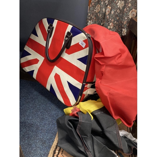 226 - Union jack bag and quantity of flags. 