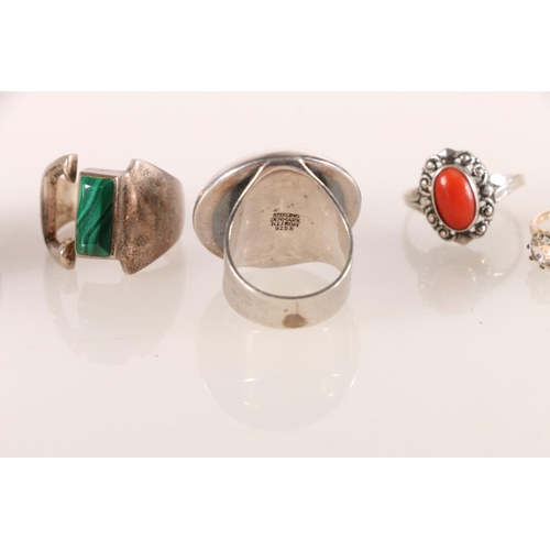 505 - NIELS ERIK FROM (Danish 1908-1982), a modernist silver and cabochon green stone dress ring, also a M... 