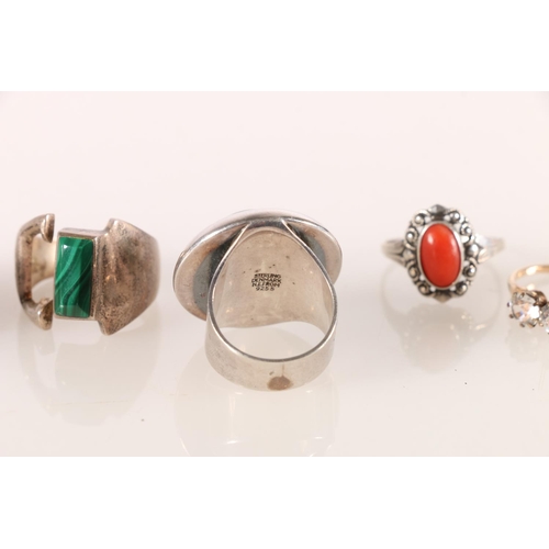 505 - NIELS ERIK FROM (Danish 1908-1982), a modernist silver and cabochon green stone dress ring, also a M... 