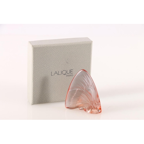 522 - Lalique frosted coral pink coloured glass paperweight, boxed.