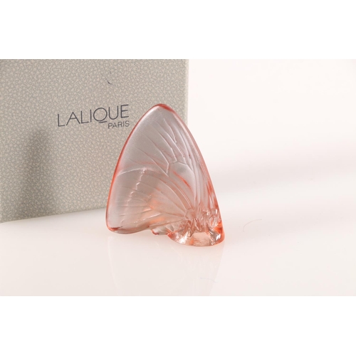 522 - Lalique frosted coral pink coloured glass paperweight, boxed.