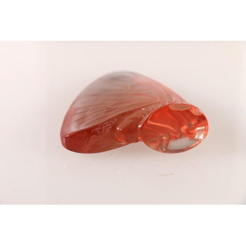 522 - Lalique frosted coral pink coloured glass paperweight, boxed.