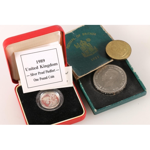 524 - United Kingdom Royal Mint Piedfort silver proof one pound £1 coin 1989 in issue case with cert... 