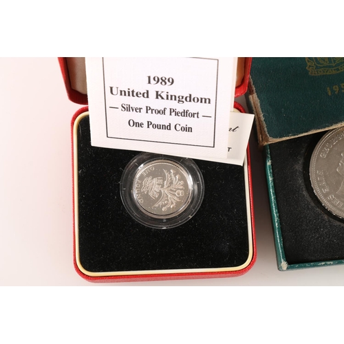 524 - United Kingdom Royal Mint Piedfort silver proof one pound £1 coin 1989 in issue case with cert... 