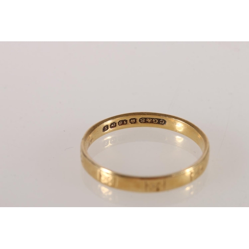 528 - 18ct yellow gold wedding band, the ring with incised flower head design, maker CG&S, 2.5g.