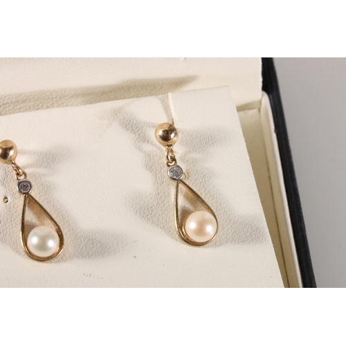 538 - Pair of 9ct gold earrings set with pearls, 1.9g gross in Shipton & Co Fine Jewellery box.