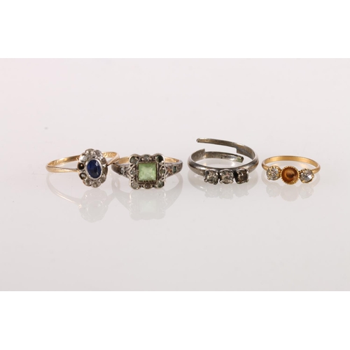 552 - 9ct gold and platinum sapphire and diamond ring, missing stones, 1.1g, 9ct gold and silver Art Deco ... 