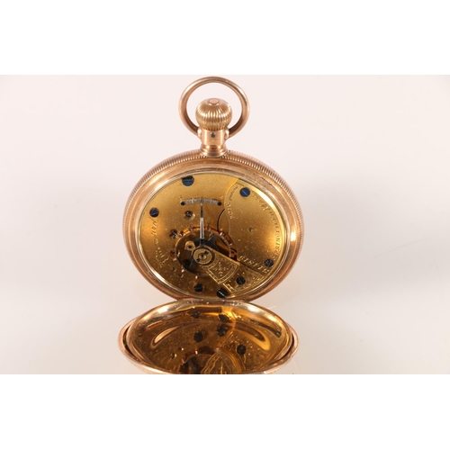 555 - Hampden Watch Co. a gold-plated full hunter keyless pocket watch, the works marked for Hayward of Sp... 