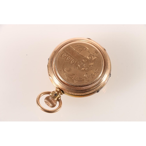 556 - Waltham gold-plated open-faced keyless fob watch, the works with serial number 3715916. 