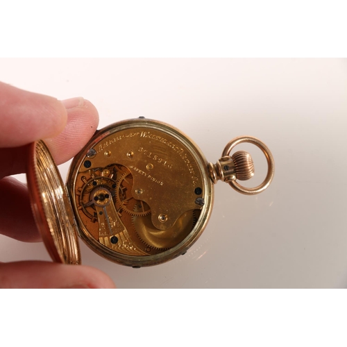 556 - Waltham gold-plated open-faced keyless fob watch, the works with serial number 3715916. 