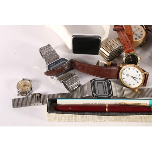 563 - Parker Slimfold pen boxed, an Osmiroid pen, and a collection of gents wristwatches including Casio, ... 