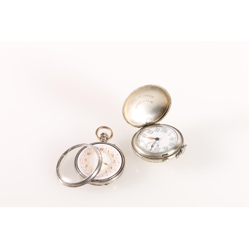 593 - Military style pocket watch in golf ball shaped case and a 935 grade Continental silver fob watch (a... 