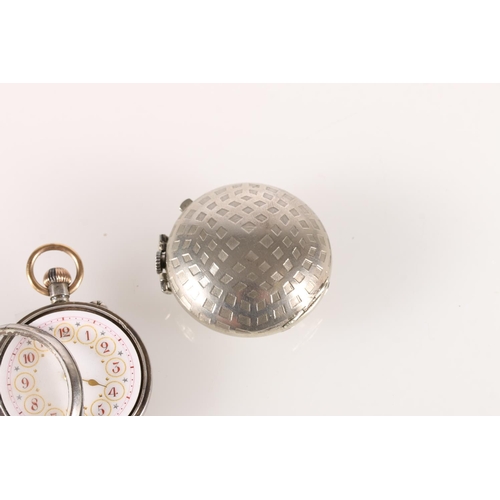 593 - Military style pocket watch in golf ball shaped case and a 935 grade Continental silver fob watch (a... 