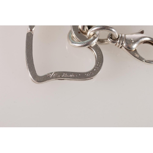 597 - Silver chain link bracelet, hallmarked Tiffany and Co., London 2001, with abstract heart shaped key ... 