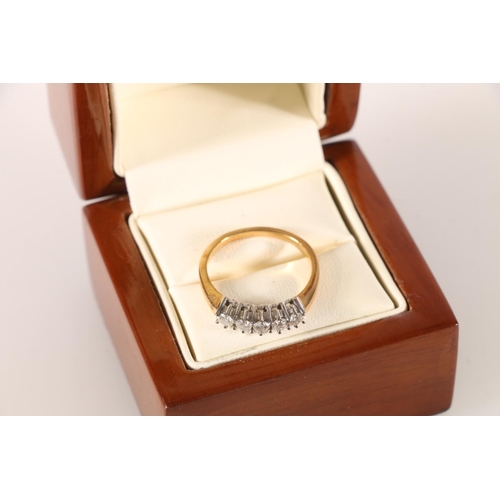 618 - 18ct gold ring set with 5 diamonds, size P, 3.7g. 