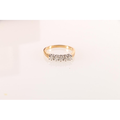 618 - 18ct gold ring set with 5 diamonds, size P, 3.7g. 