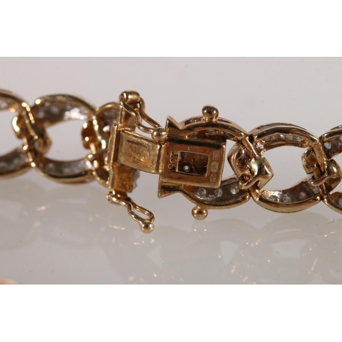 633 - 9ct gold fancy link chip diamond set bracelet, 20cm, 17g. 